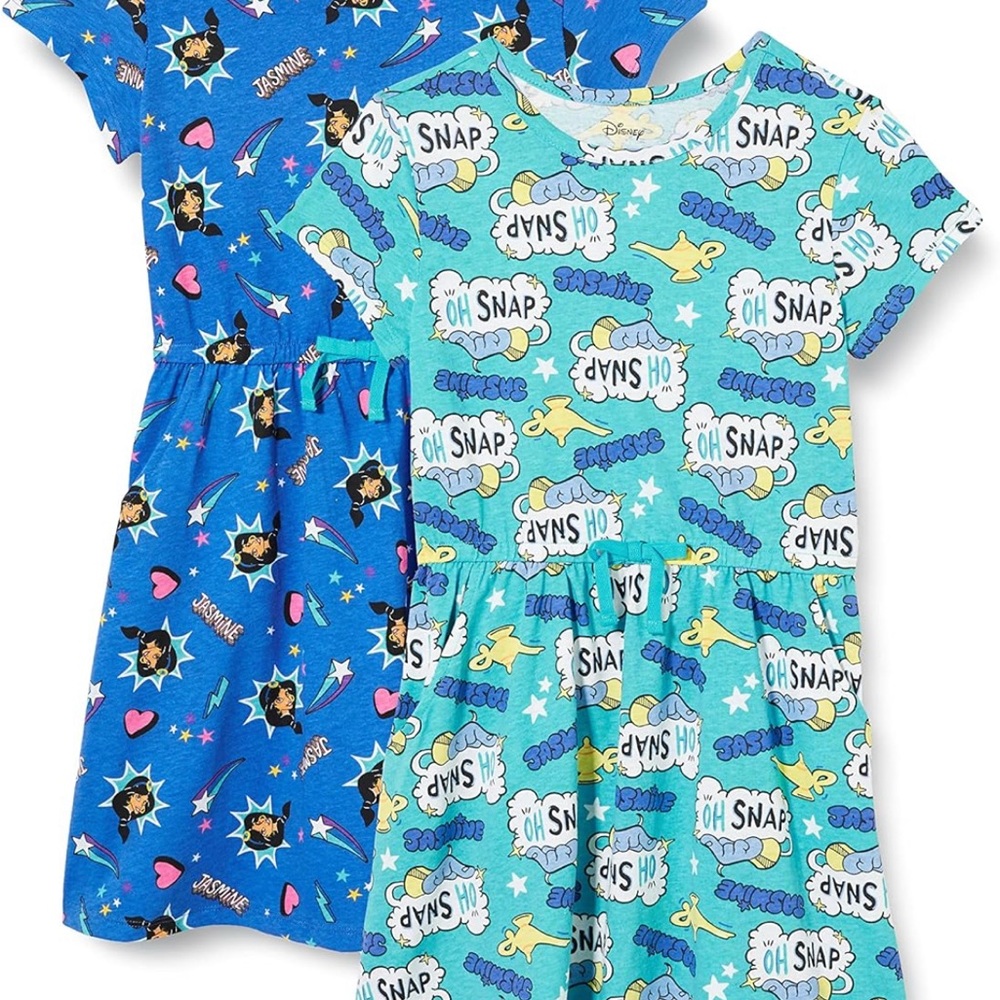 Disney Spotted Zebra Girls'Knit Short-Sleeve Cinch-Waist Dresses, Pack of 2